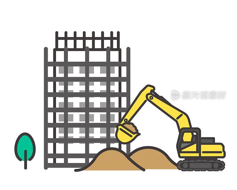 构建建筑物/土木工程/建筑/城镇/城市发展的城市景观矢量插图
